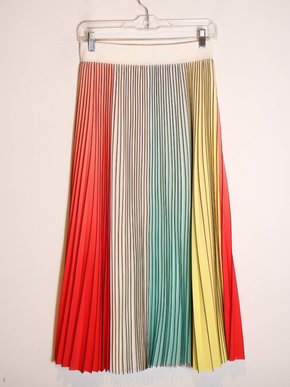 Alice + Olivia Arden Pleated Midi Skirt Womens 4 Multi Color High Rise Preppy - Picture 2 of 7